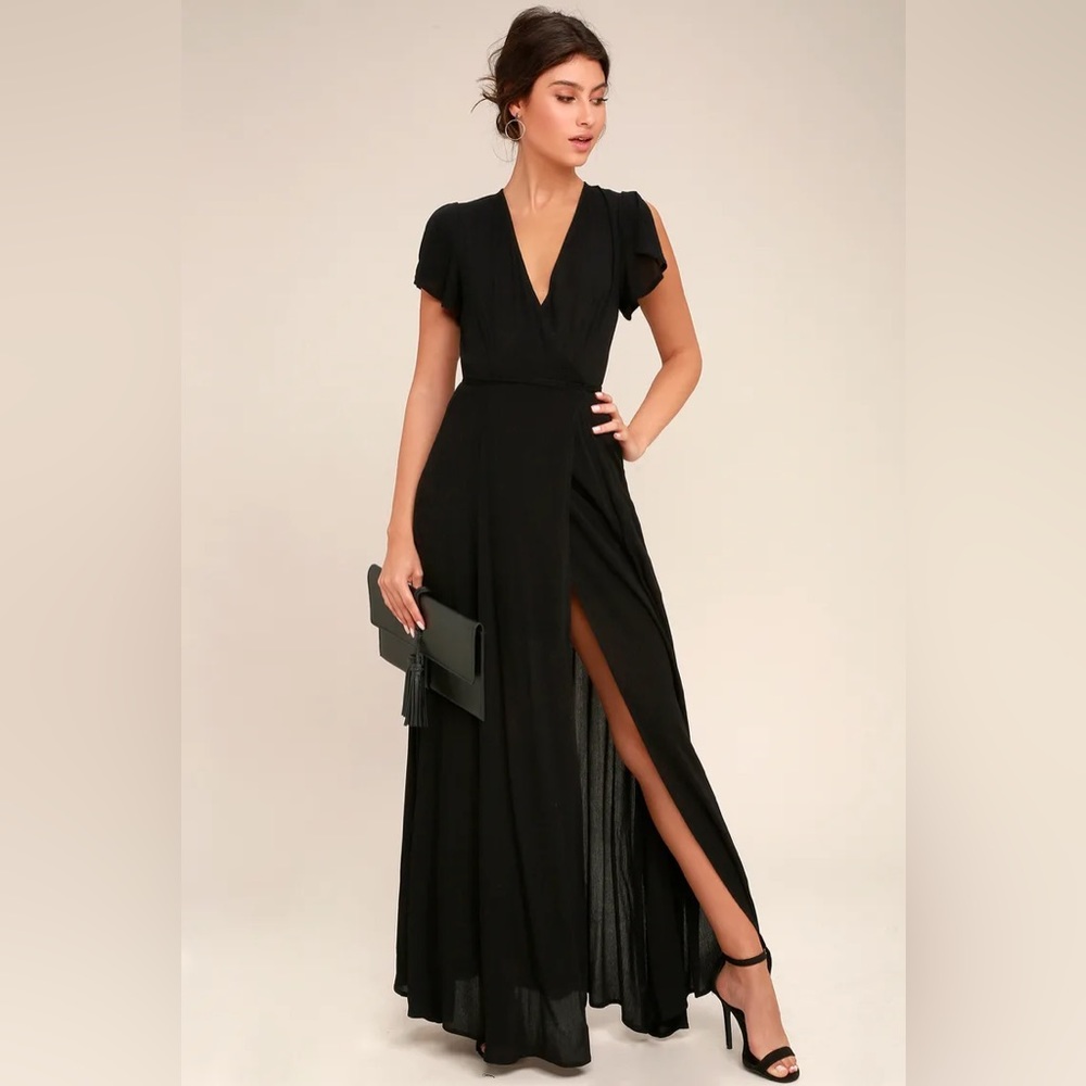 LULUS— Heart of Marigold Black Wrap Maxi Dress